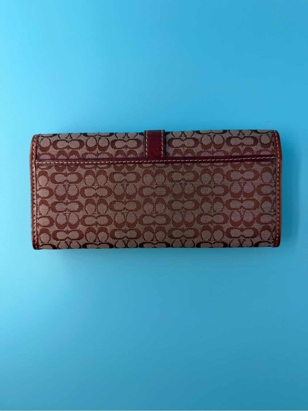Coach 90s Y2K Vintage Signature Logo Jacquard Print Burgundy Leather Bill Wallet - Picture 5 of 9